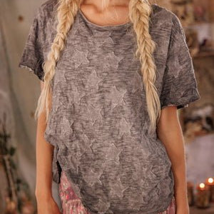Top 1991 - Little Star Applique Tee/MeteoriteMagnolia Pearlshirt