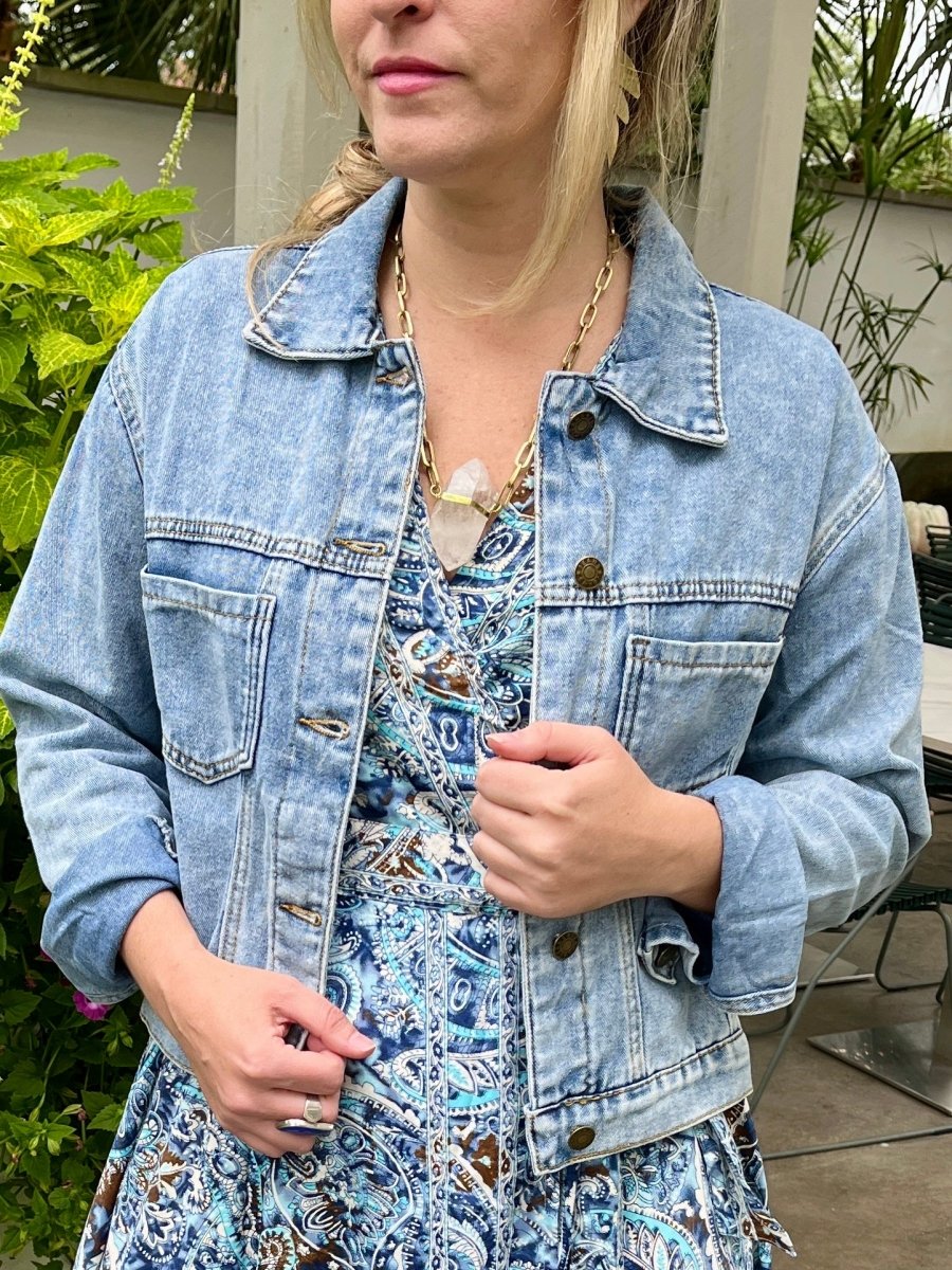 Trendy Loose Solid Color Denim JacketDipped Shopcoat