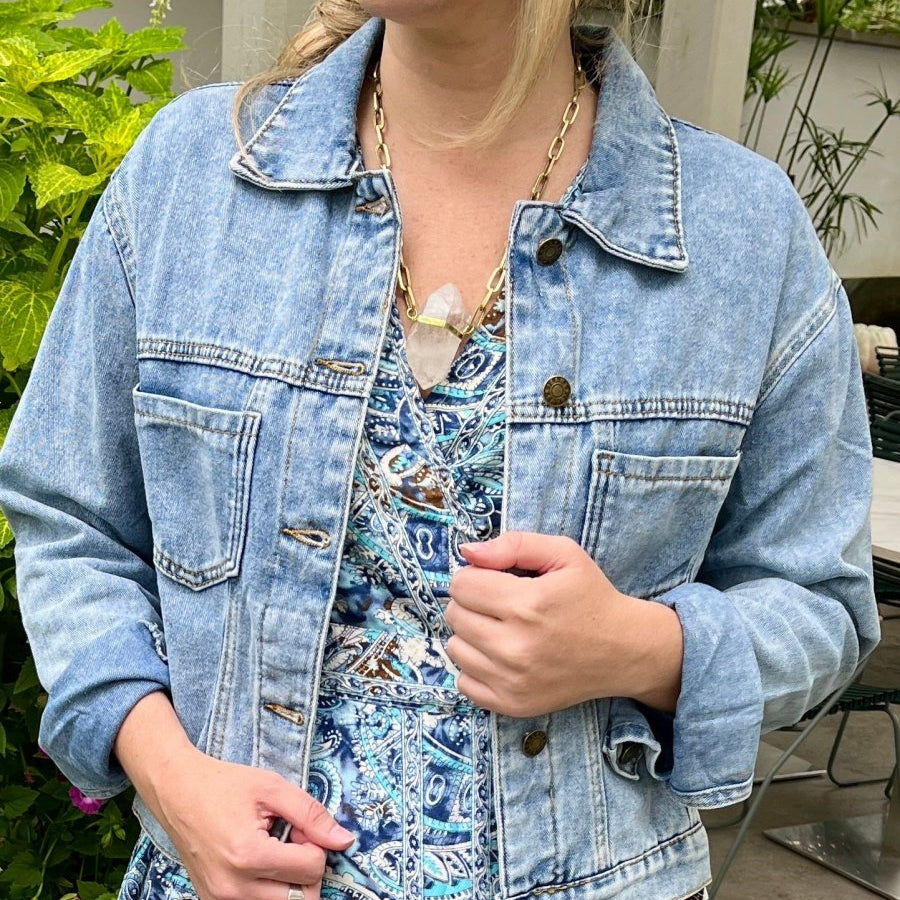 Trendy Loose Solid Color Denim JacketDipped Shopcoat