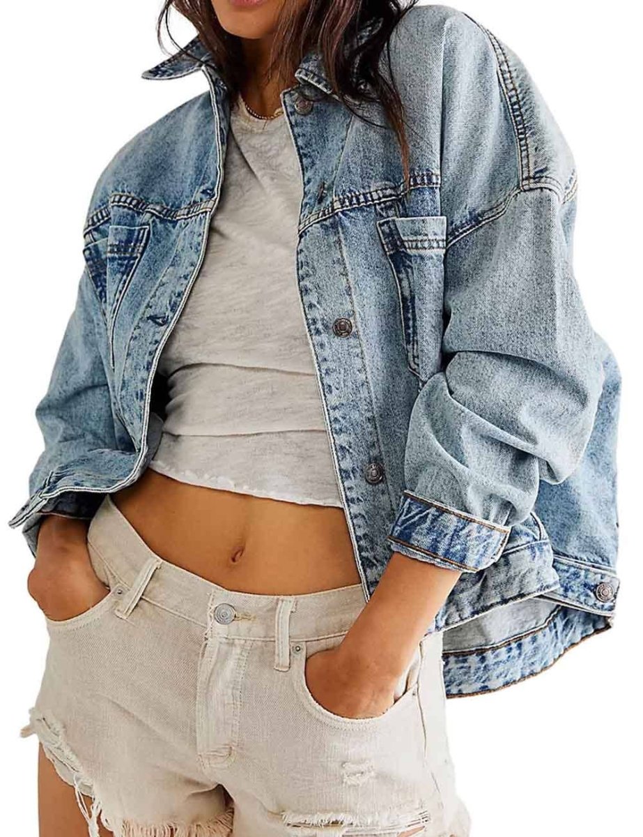 Trendy Loose Solid Color Denim JacketDipped Shopcoat