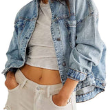 Trendy Loose Solid Color Denim JacketDipped Shopcoat