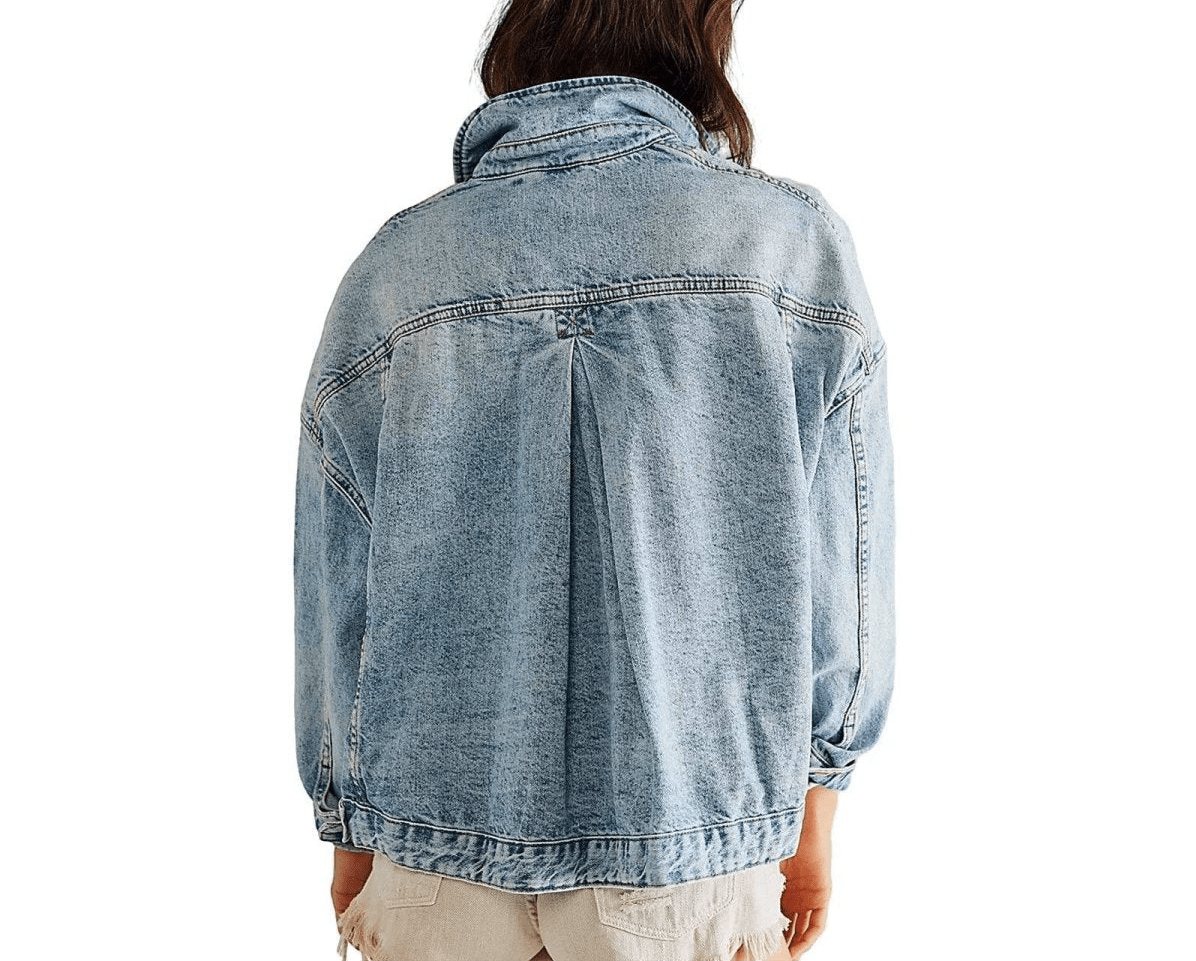 Trendy Loose Solid Color Denim JacketDipped Shopcoat