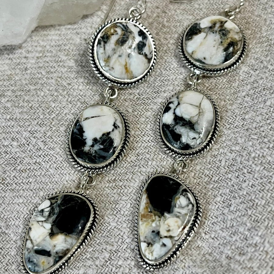 Triple Drop Sterling Silver Earrings with White BuffaloZiabirdEARRINGS
