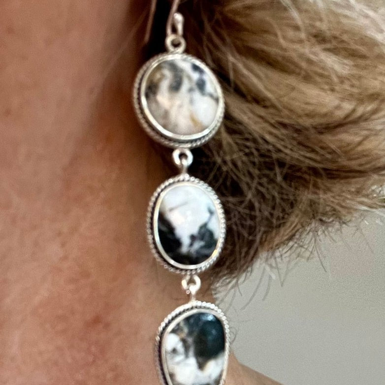 Triple Drop Sterling Silver Earrings with White BuffaloZiabirdEARRINGS