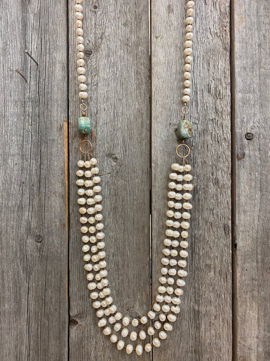 Triple Strand Pearls & Kingman TurquoiseJ.Forks DesignsNecklace