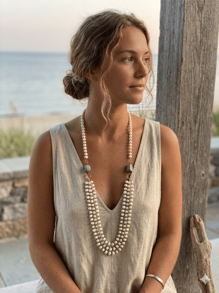 Triple Strand Pearls & Kingman TurquoiseJ.Forks DesignsNecklace