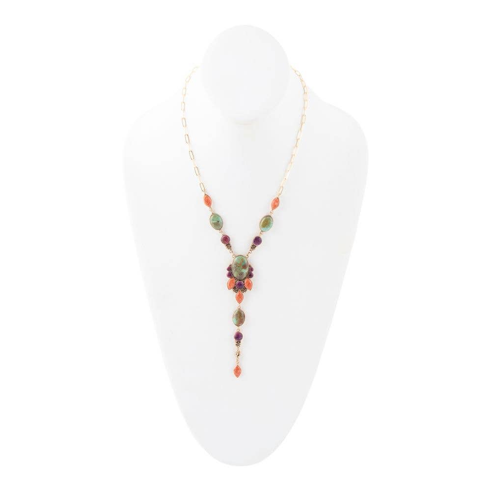 Turquoise, Amethyst & Orange Coral NecklaceBarse JewelryNECKLACES