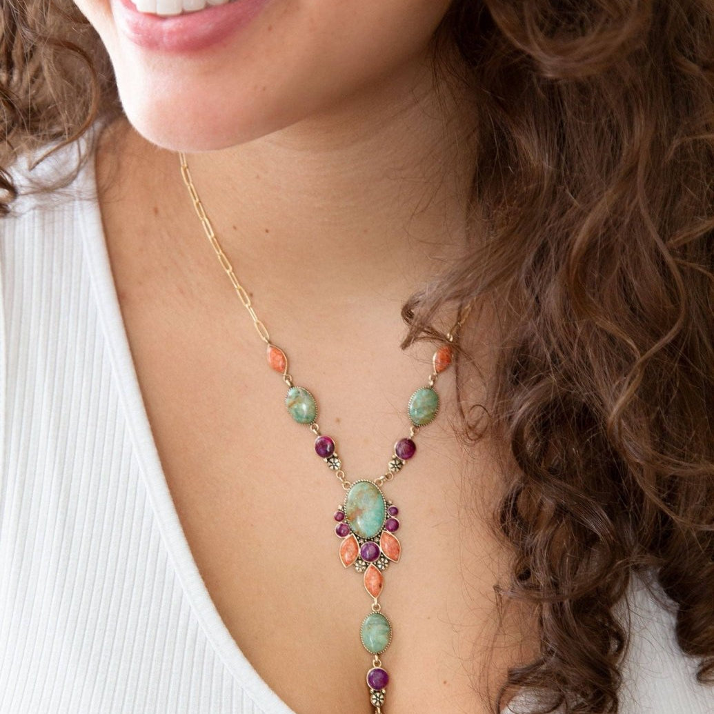 Turquoise, Amethyst & Orange Coral NecklaceBarse JewelryNECKLACES