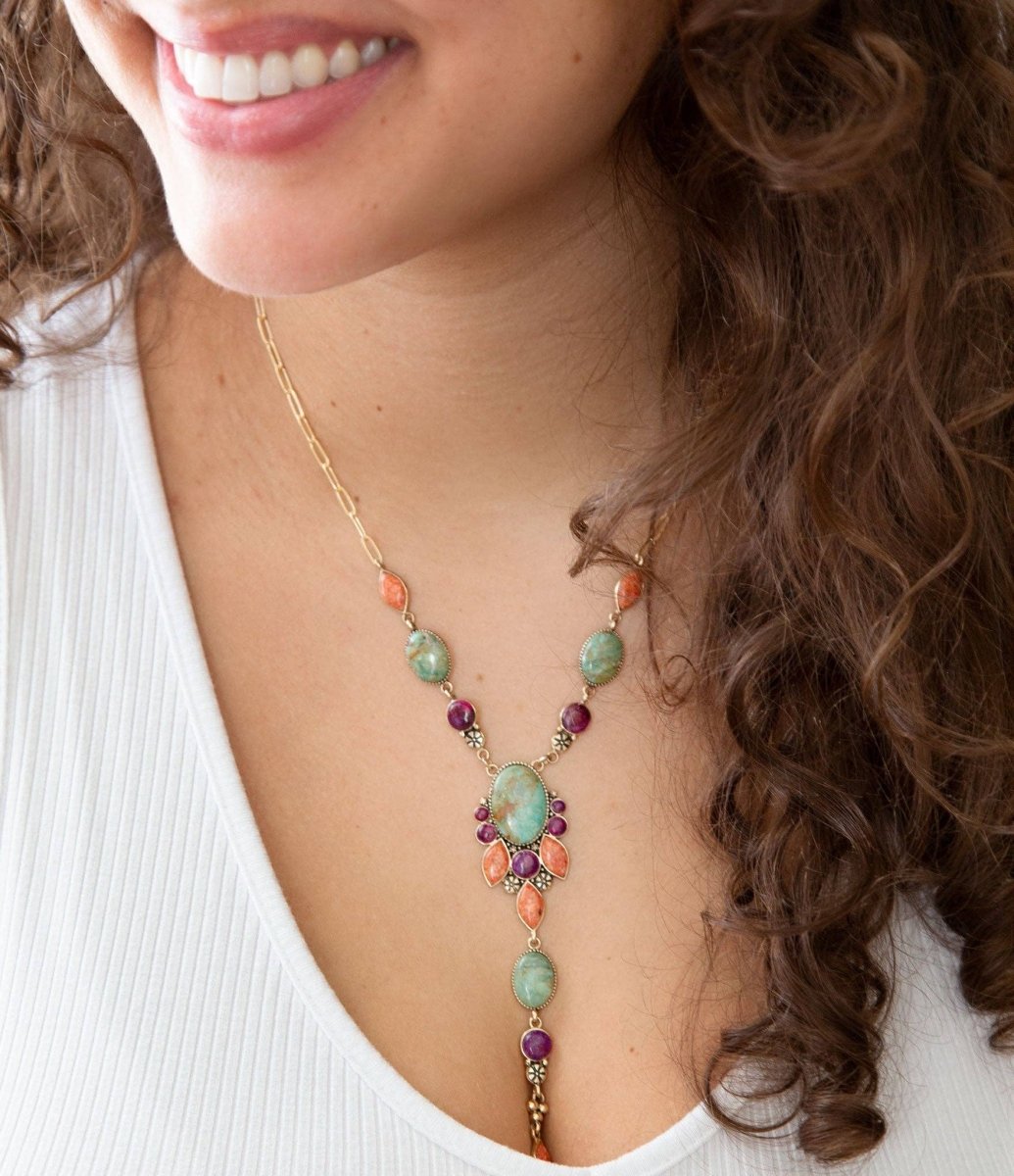 Turquoise, Amethyst & Orange Coral NecklaceBarse JewelryNECKLACES