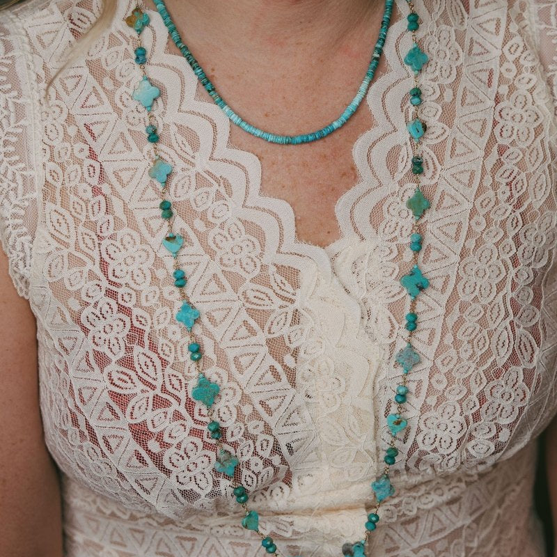 Turquoise Clover And Heart Gemstone Long NecklaceBeth ZinkNECKLACES