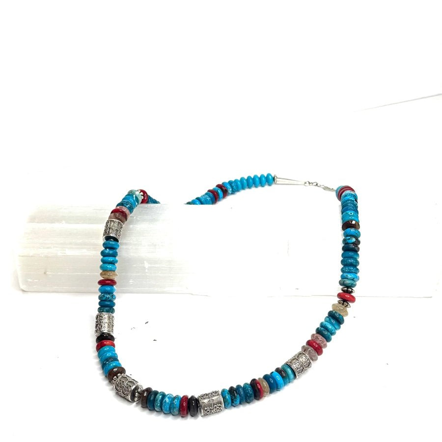 Turquoise Necklace with Crystal and Sterling Silver BeadsJinjaNECKLACES
