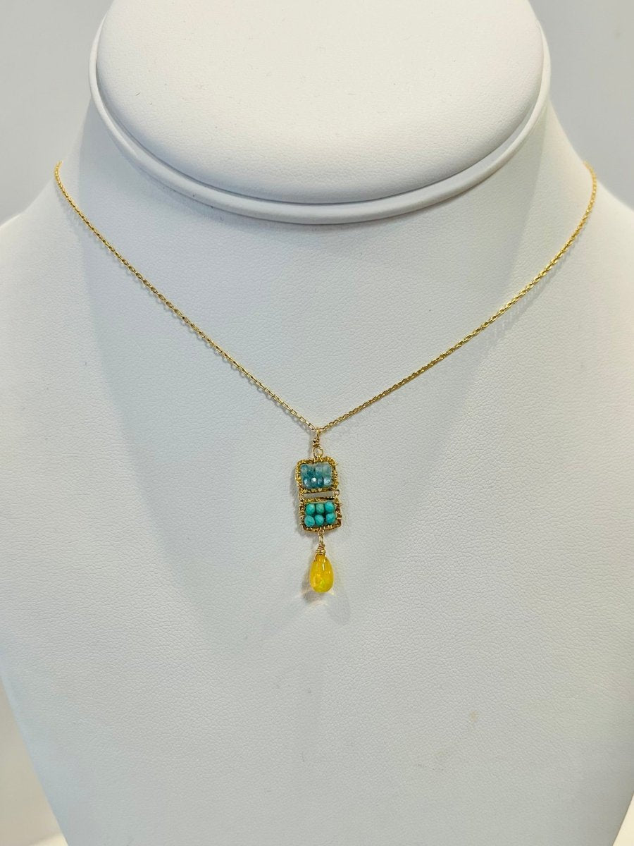 Turquoise,Ethiopian Opal, & Natural Blue Zircon Necklace 4244 - C - B - mist - GMichelle PresslerNECKLACES