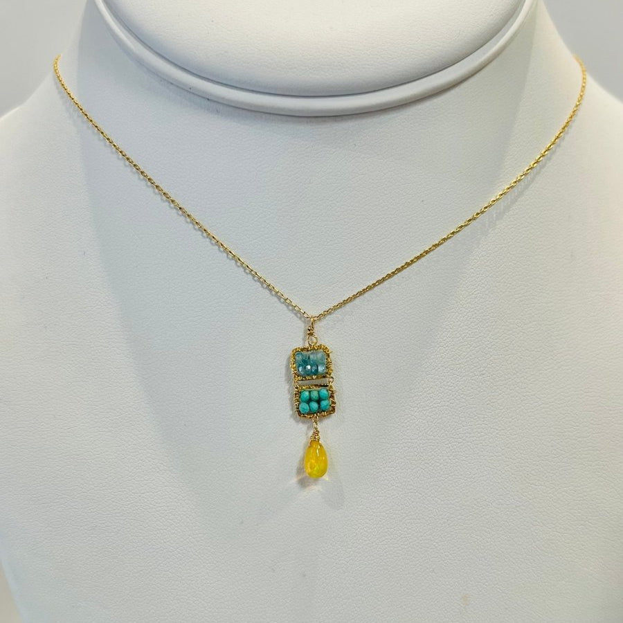 Turquoise,Ethiopian Opal, & Natural Blue Zircon Necklace 4244 - C - B - mist - GMichelle PresslerNECKLACES