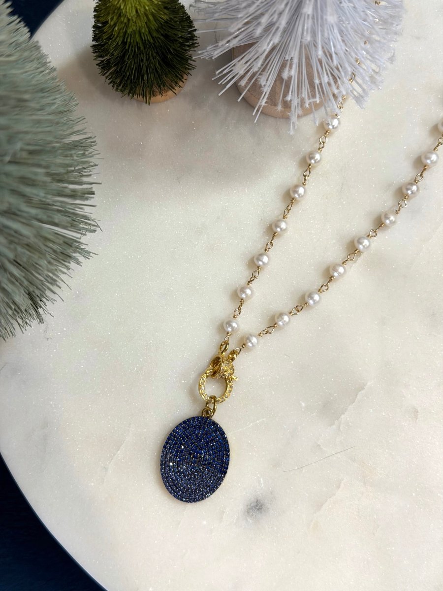 Two tone Blue Sapphire Pendant with Pearl Diamond NecklaceBeth ZinkNECKLACES