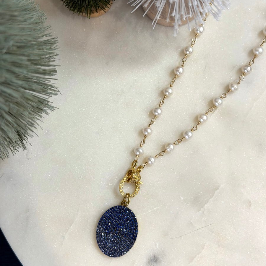 Two tone Blue Sapphire Pendant with Pearl Diamond NecklaceBeth ZinkNECKLACES
