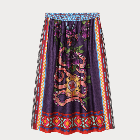 Vanessa Printed Dragon Midi Skirt - MeMe369SKIRT