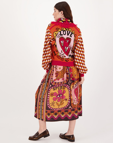 Vanessa Printed Midi Sunset Skirt - “Fierce Spirit “Me369SKIRT