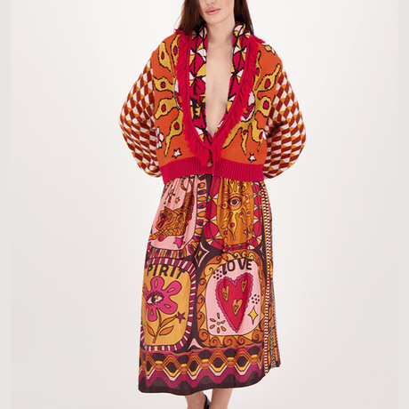 Vanessa Printed Midi Sunset Skirt - “Fierce Spirit “Me369SKIRT