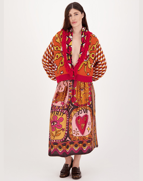 Vanessa Printed Midi Sunset Skirt - “Fierce Spirit “Me369SKIRT