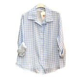 Vichy cotton gauze shirt: Sky blueMOONSUNshirt
