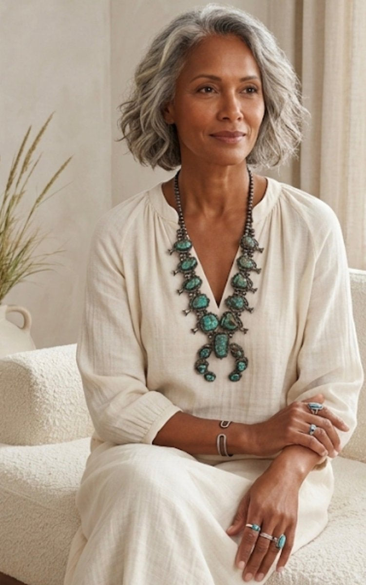 Vintage Navajo Turquoise Squash Blossom (1970s)ZiabirdNECKLACES