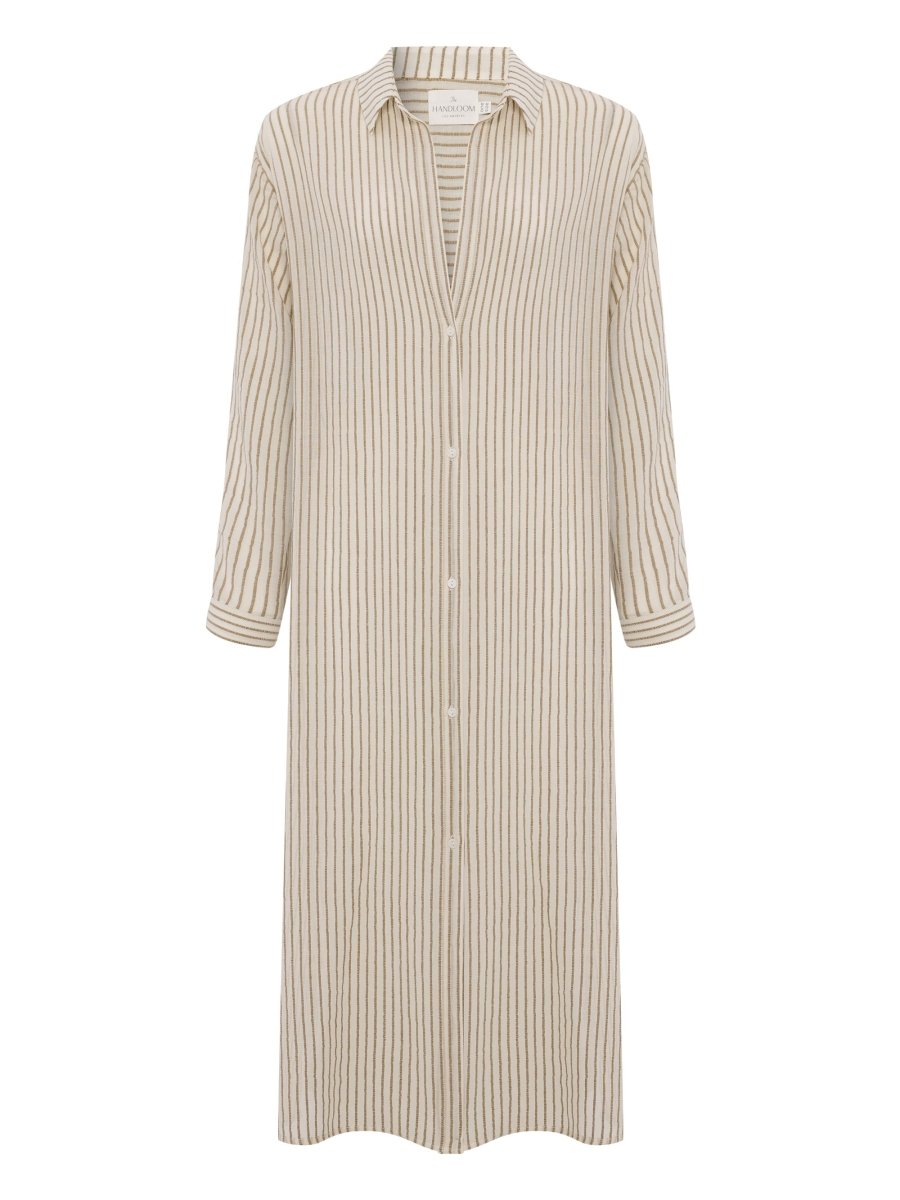 Voyage Shirt Dress - Khaki Green StripesThe HandloomDress