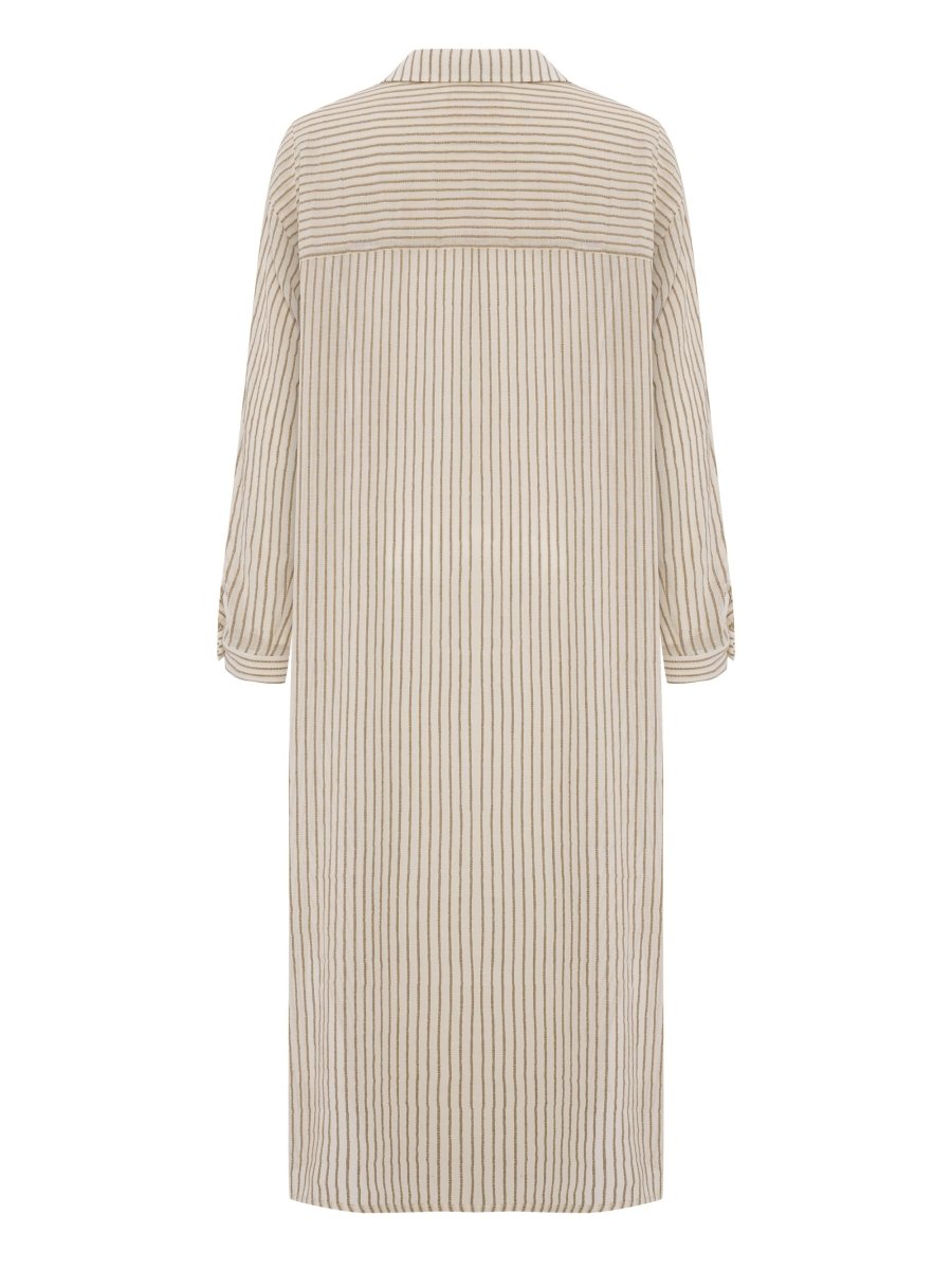 Voyage Shirt Dress - Khaki Green StripesThe HandloomDress