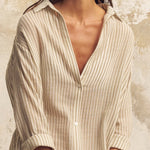 Voyage Shirt Dress - Khaki Green StripesThe HandloomDress