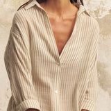 Voyage Shirt Dress - Khaki Green StripesThe HandloomDress