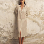 Voyage Shirt Dress - Khaki Green StripesThe HandloomDress