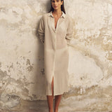 Voyage Shirt Dress - Khaki Green StripesThe HandloomDress