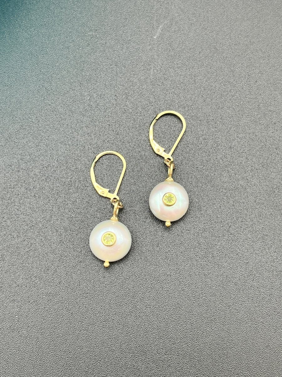White Coin Pearl with Peridot Center EarringsBeth ZinkEARRINGS