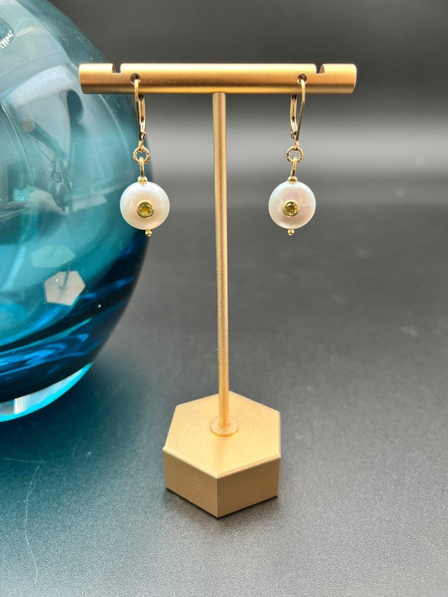 White Coin Pearl with Peridot Center EarringsBeth ZinkEARRINGS
