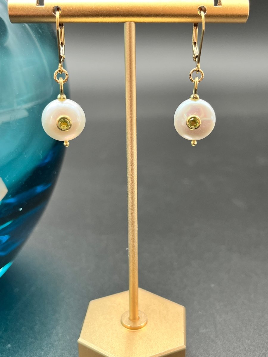 White Coin Pearl with Peridot Center EarringsBeth ZinkEARRINGS