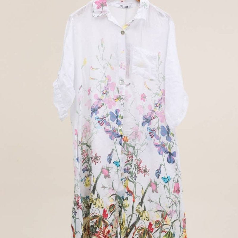 White Floral Linen Shirt Dressla maison des fibres naturellesDRESS
