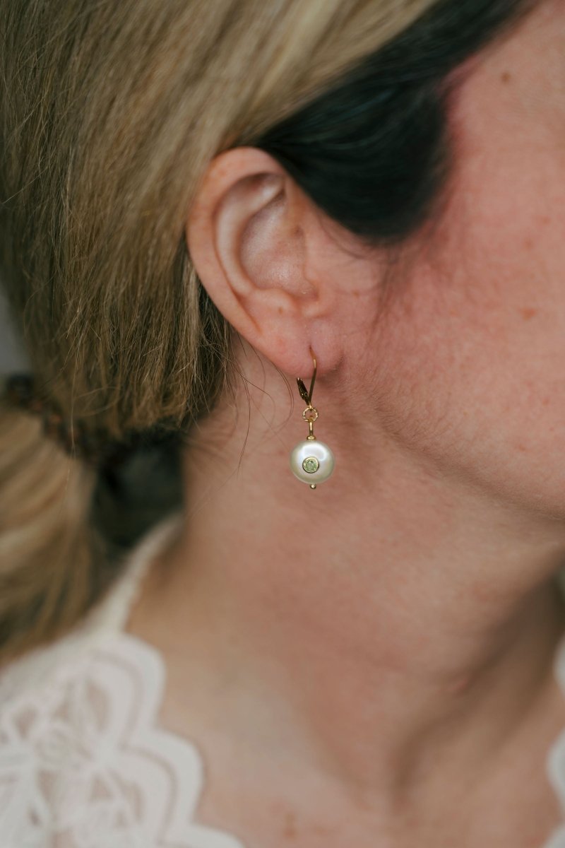 White Freshwater Pearl Coin With Peridot InsetBeth ZinkEARRINGS