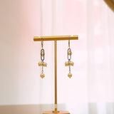 White Freshwater Pearls on two Oxidized Sterling Paperclip links on 14kgf Leverback EarringsBeth ZinkEARRINGS