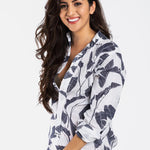White / Navy Leaf Print Maxi Dress by Emily PhillipsEmily PhillipsDRESS