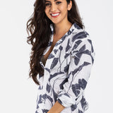 White / Navy Leaf Print Maxi Dress by Emily PhillipsEmily PhillipsDRESS