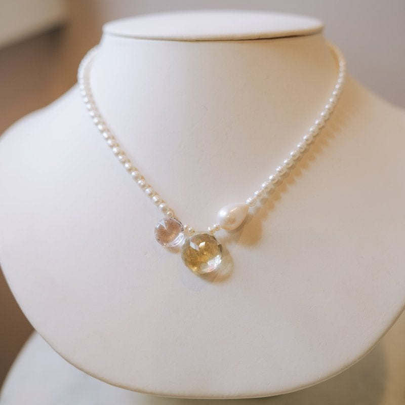 White Oval Freshwater w Gemstone NecklaceBeth ZinkNECKLACES