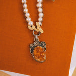 White Pearl & Citrine Druzy PendantMelody Vintage JewelryNecklace