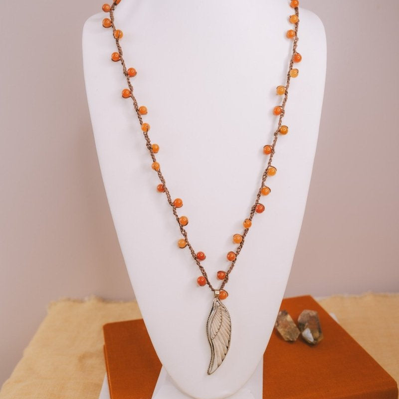 Wing Pendant & Carnelian Beaded NecklaceMelody Vintage JewelryNecklace