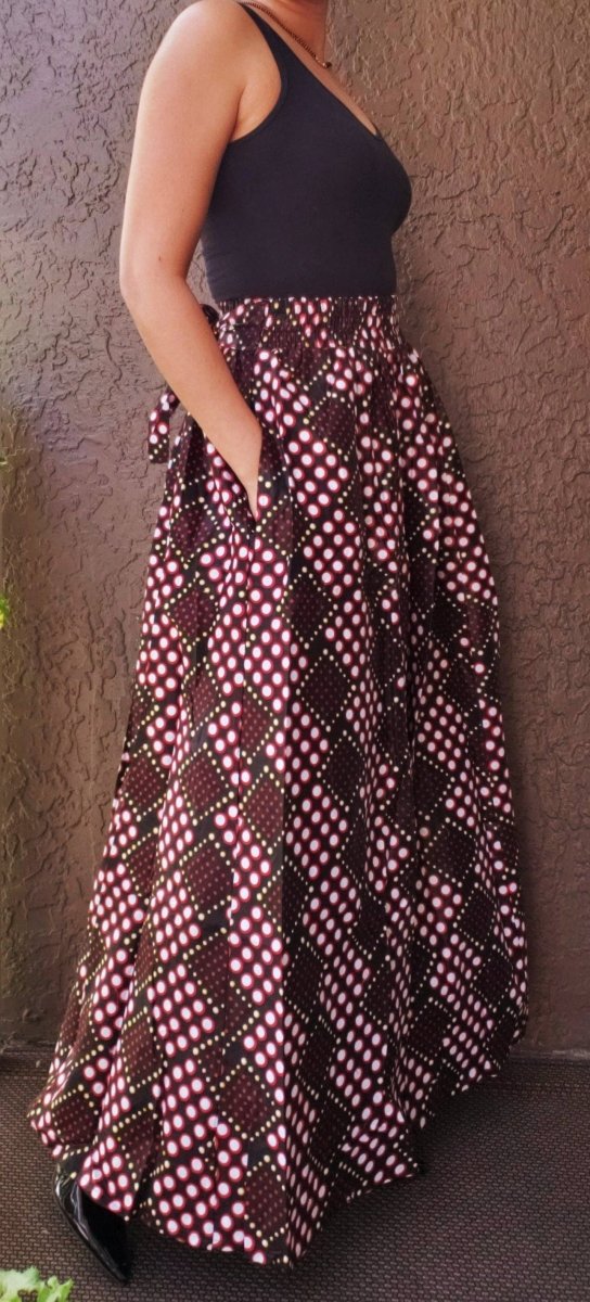 Women Long maxi Skirt - Black/Red/YellowIndia BatikSKIRT