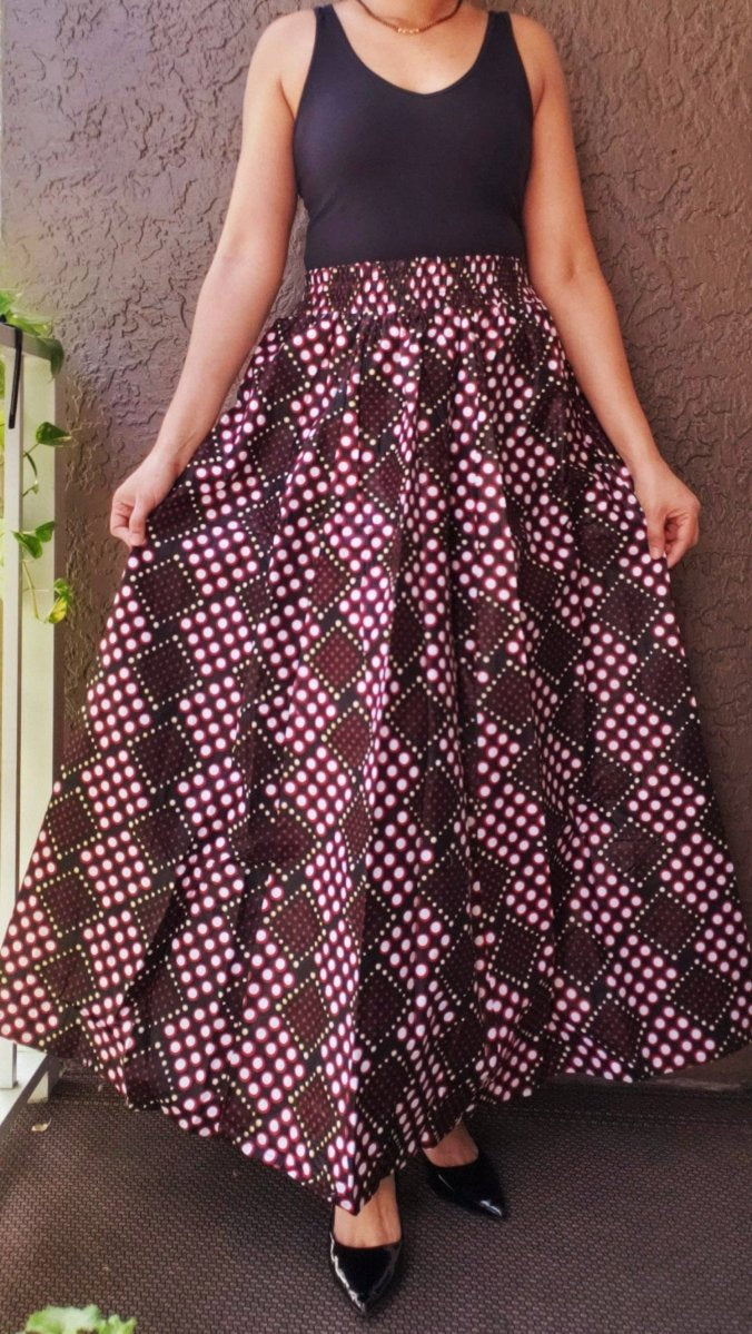 Women Long maxi Skirt - Black/Red/YellowIndia BatikSKIRT