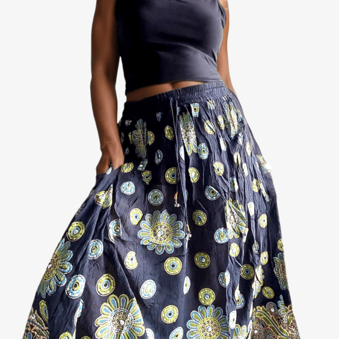 Women Sequin Wrinkled SkirtIndia Batikskirt
