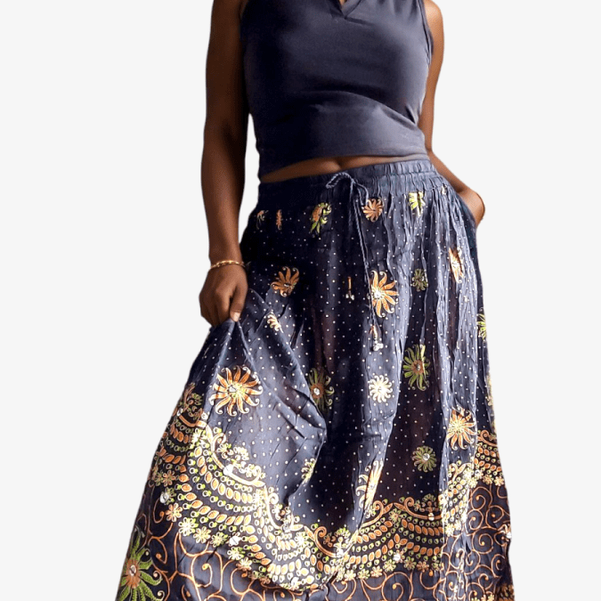 Women Sequin Wrinkled SkirtIndia Batikskirt