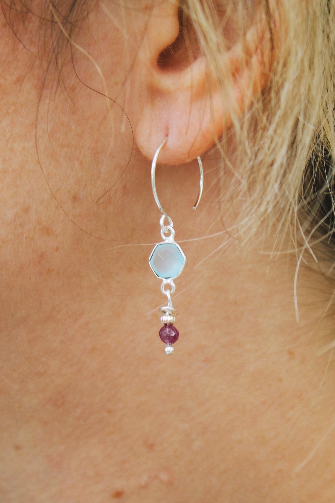 Aqua Chalcedony & Ruby Earrings #474Elizabeth WEarrings