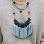 Black & Gray-Blue Leather Short Tassel Necklace 6FSHBella Smith DesignsNecklaces