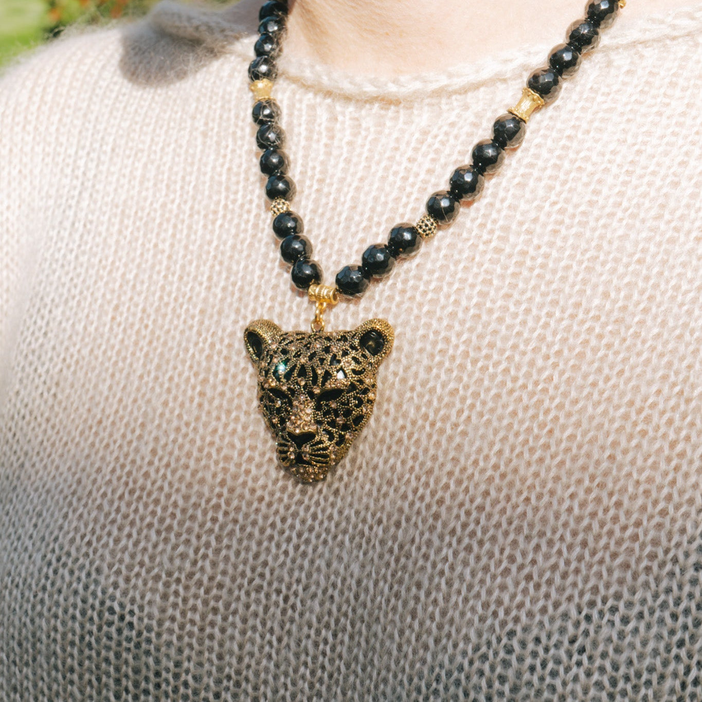 Black Jasper & Cheetah Pendant Bead Necklace 8BHBella Smith DesignsNecklaces
