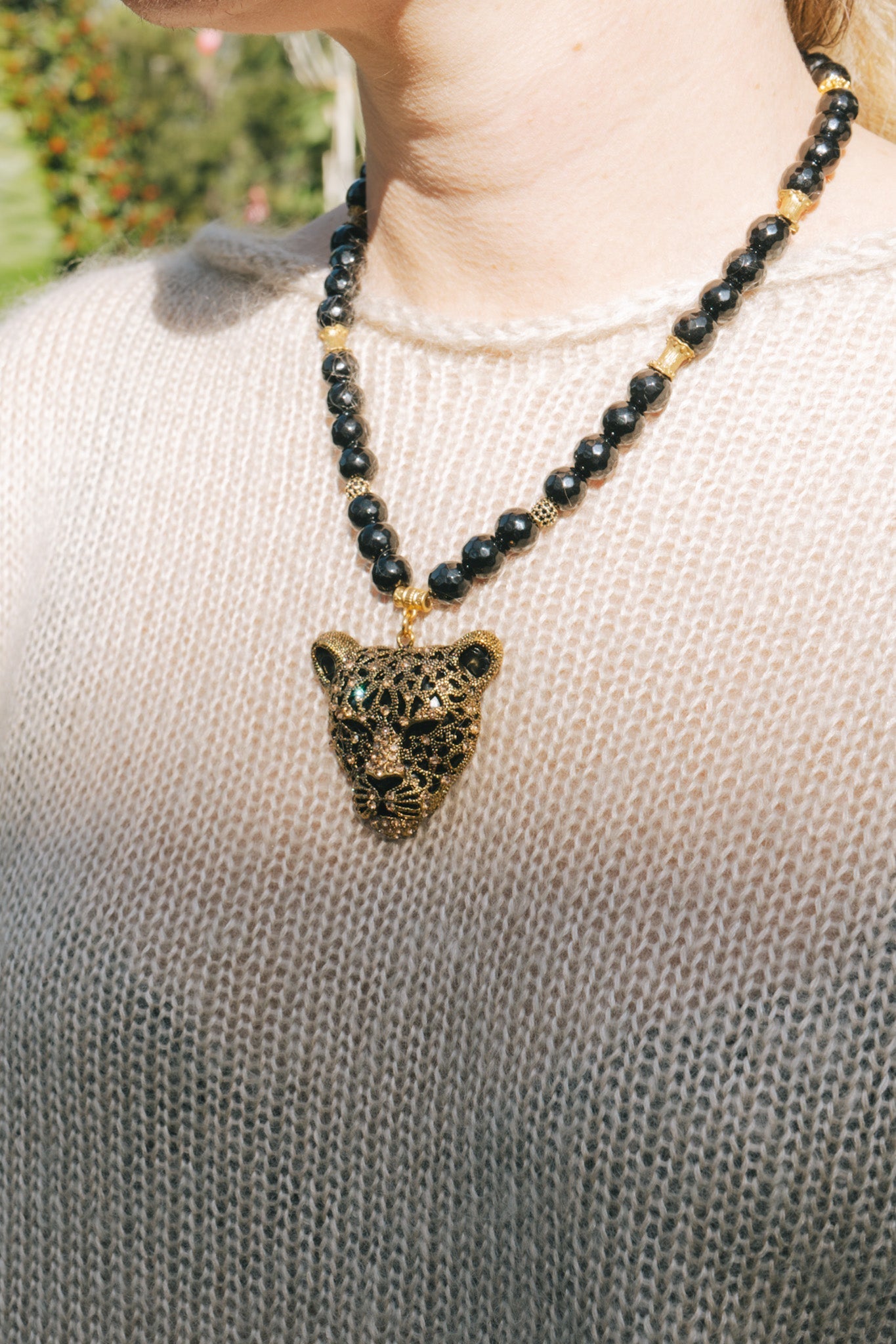 Black Jasper & Cheetah Pendant Bead Necklace 8BHBella Smith DesignsNecklaces